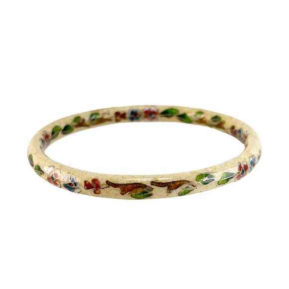 Vintage Chinese Cloisonné Enamel Floral Bangle Bracelet - Picture 6 of 9